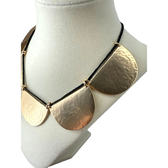 J. Jill Half Moon Pendant Necklace Hammered Gold Tone Semi Circle Cord Adjusts - Picture 7 of 9